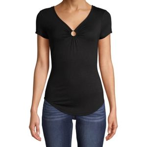 No Boundaries Juniors' Hardware O-Ring Short Sleeve Tee; Large; Black